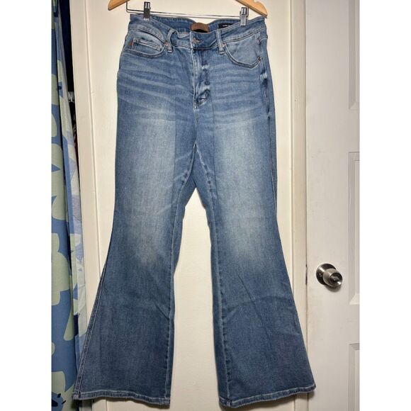 Judy Blue Flare Jeans Women's 14W Medium Wash Horseshoe Pocket Stretch Western - Picture 3 of 4